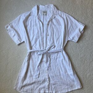 Abercrombie & Fitch White Short-Sleeve Button-Down Shirt Dress with Tie